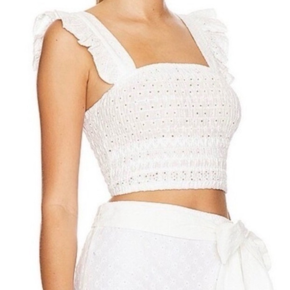 MISA Los Angeles 100% Cotton White Eyelet Cropped Top Size Large NWT - Picture 3 of 4